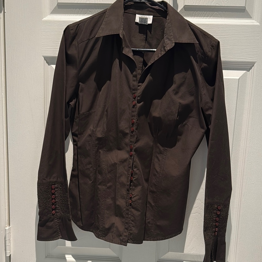 Loft Dark Brown Fancy Button-Up Shirt size M